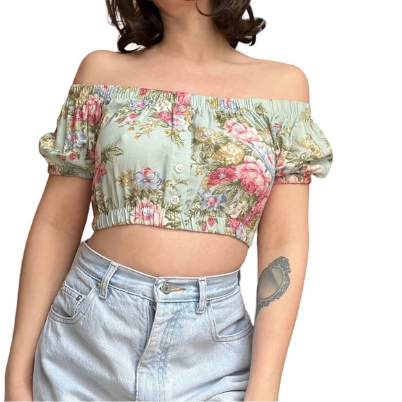 Urban Renewal Tops - Floral off the shoulder crop top